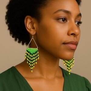 Handcrafted Jamaican Beaded Triangle Earrings